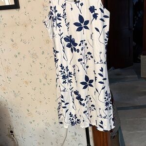 Sleeveless White Dress with Blue Floral Print